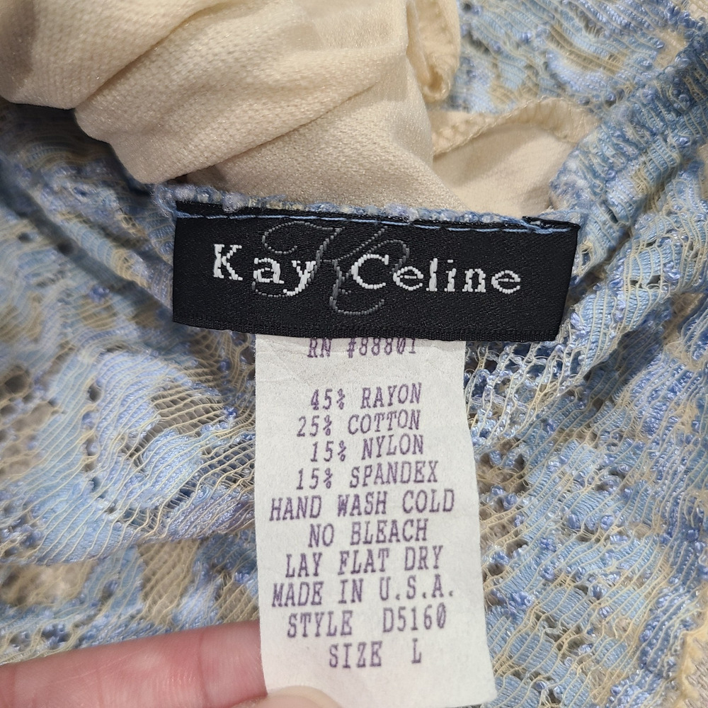 Vintage Kay Celine Blue Tan Lace Cami Sheer Tank Y2K Fairy Coquette Girl Size L - Picture 4 of 7
